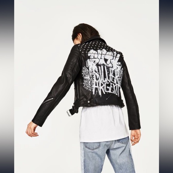 Zara graffiti studded faux leather jacket - Picture 1 of 14